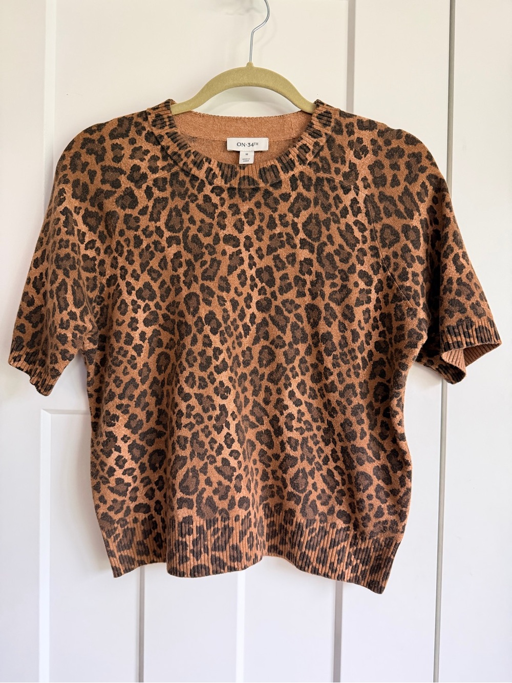 ON 34th Women’s Short Sleeve Leopard Print Sweater in brown - size medium